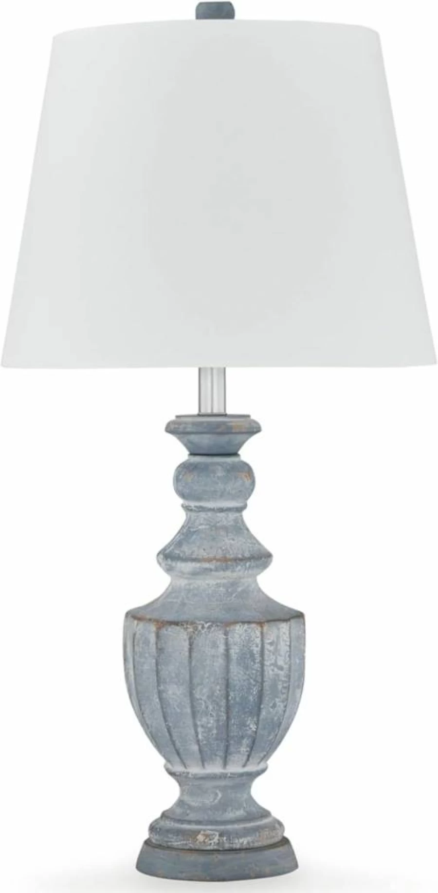 Signature Design by Ashley Cylerick Vintage Table Lamp - Terra Cotta & Wood Base, 3-Way Switch, Blue Shade