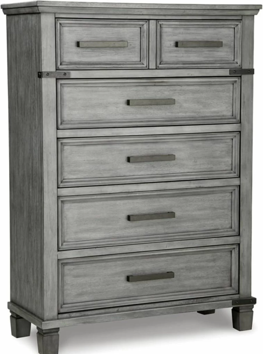 Signature Design by Ashley Russelyn 5-Drawer Dresser, Rustic Gray Chest of Drawers for Bedroom Storage