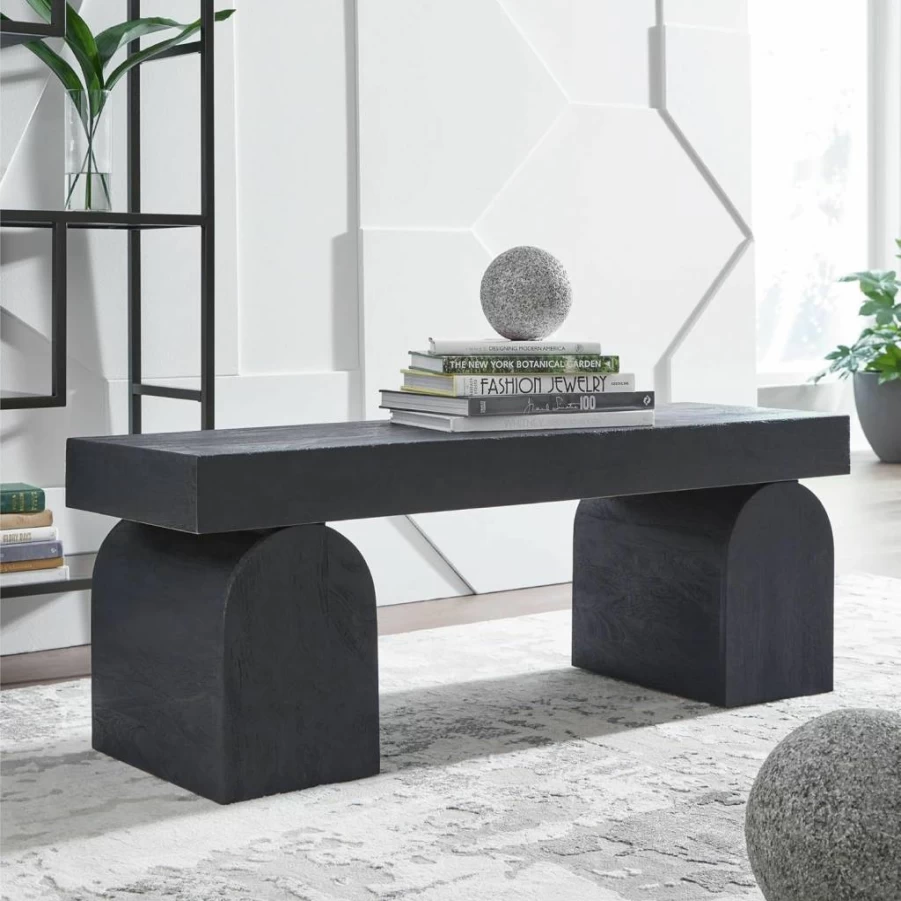 Signature Design by Ashley Holgrove Modern Accent Bench - Black Contemporary Entryway Bench with Oversized Legs for Living Room or Home Office