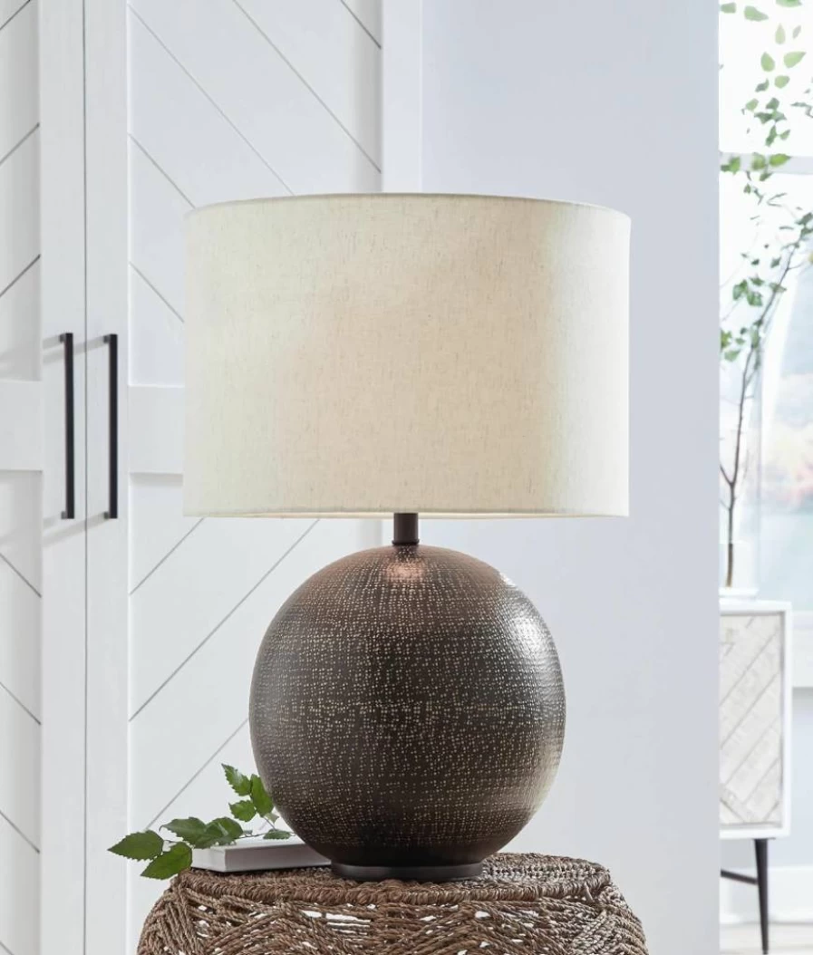Signature Design by Ashley Hambell Industrial Metal Table Lamp - 3-Way Switch, Black & Metallic Finish, Modern Desk Lighting