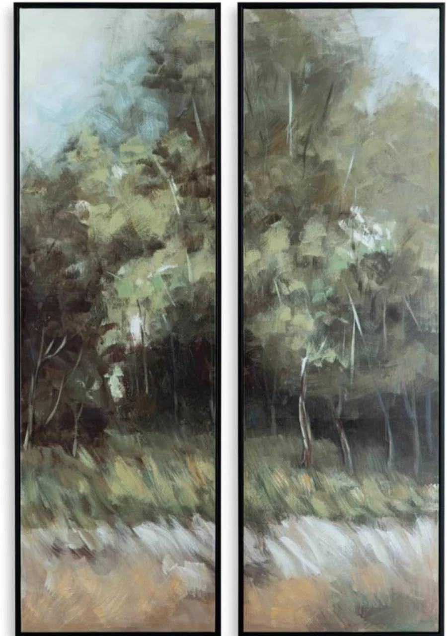 Signature Design by Ashley Dansot Modern Hand-Painted Canvas Wall Art Set - 2 Pieces 16x48 Inches, Green & Light Brown Abstract Painting, Ready to Hang