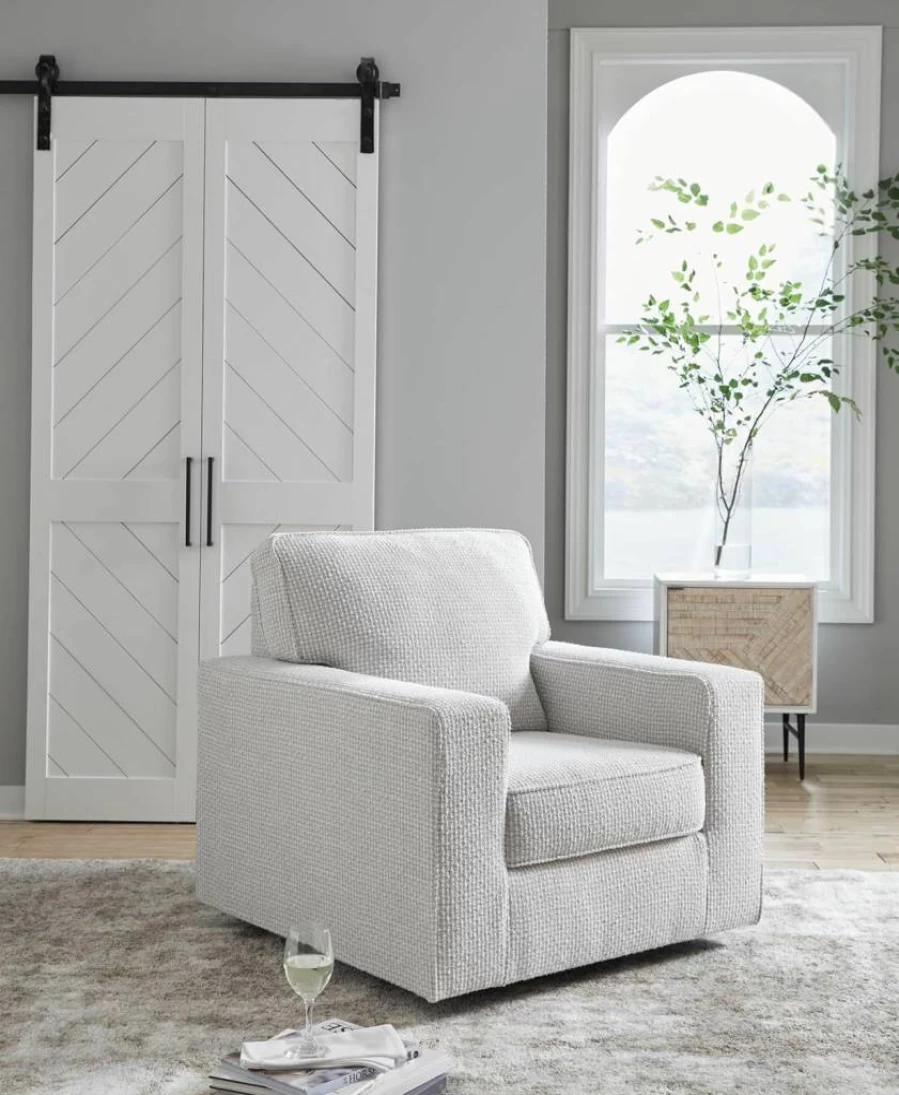 Signature Design by Ashley Olwenburg Blue Swivel Accent Chair with Track Arms, 360-Degree Metal Base & Removable Cushions for Living Room