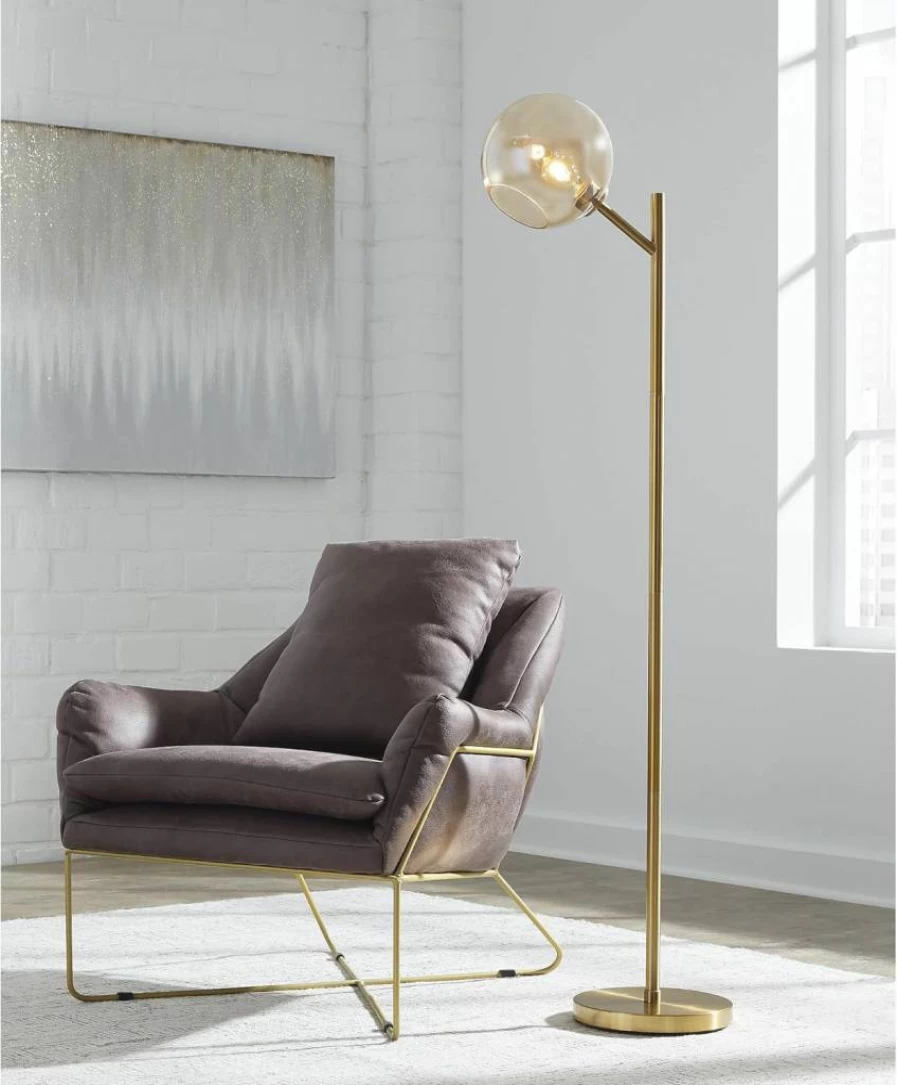 Signature Design by Ashley Abanson Modern 62.5" Gold Floor Lamp with Glass Shade & Foot Switch - Contemporary Lighting