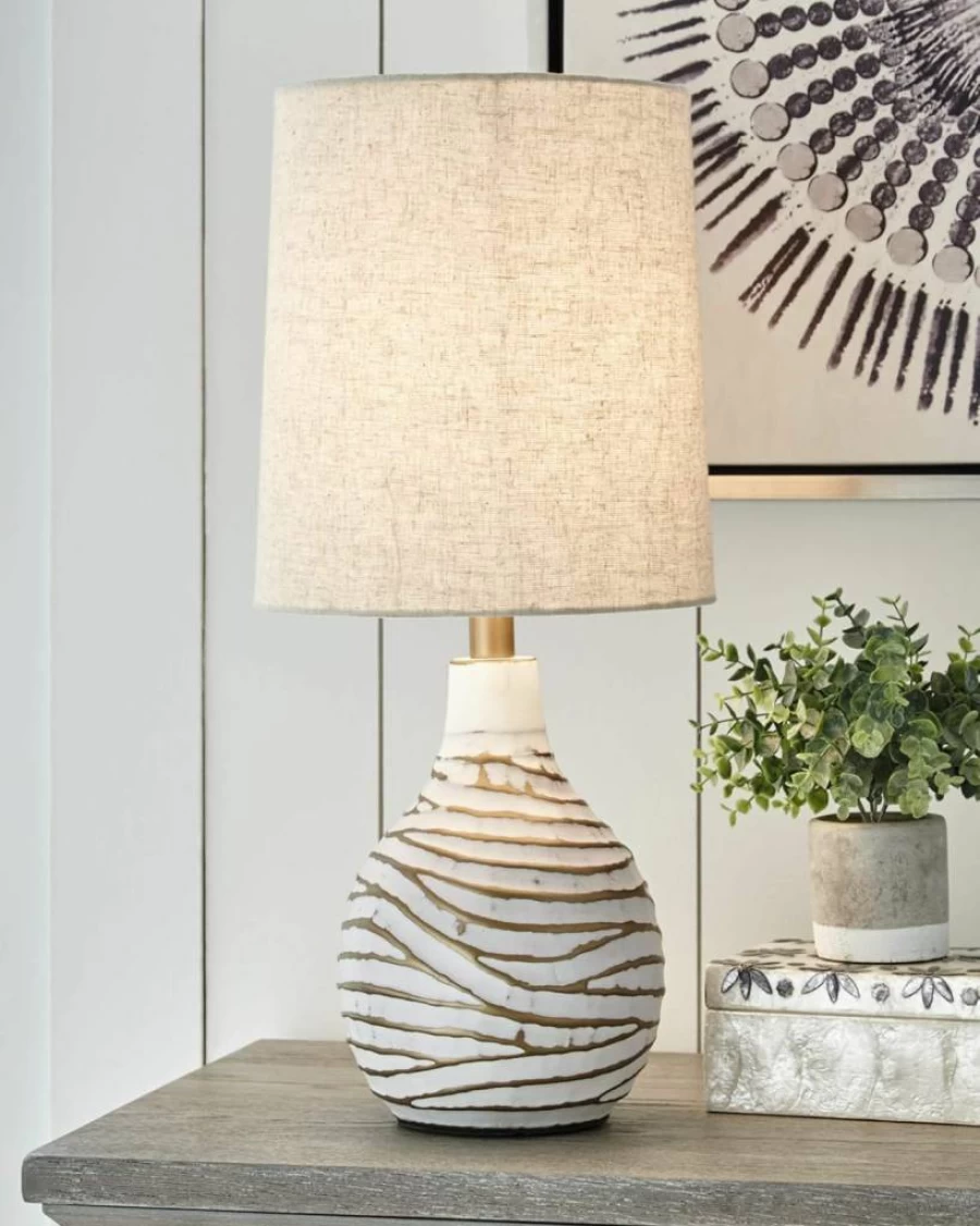 Signature Design by Ashley Aleela 22.25" White & Gold Textured Linear Table Lamp - Modern Home Decor Lighting