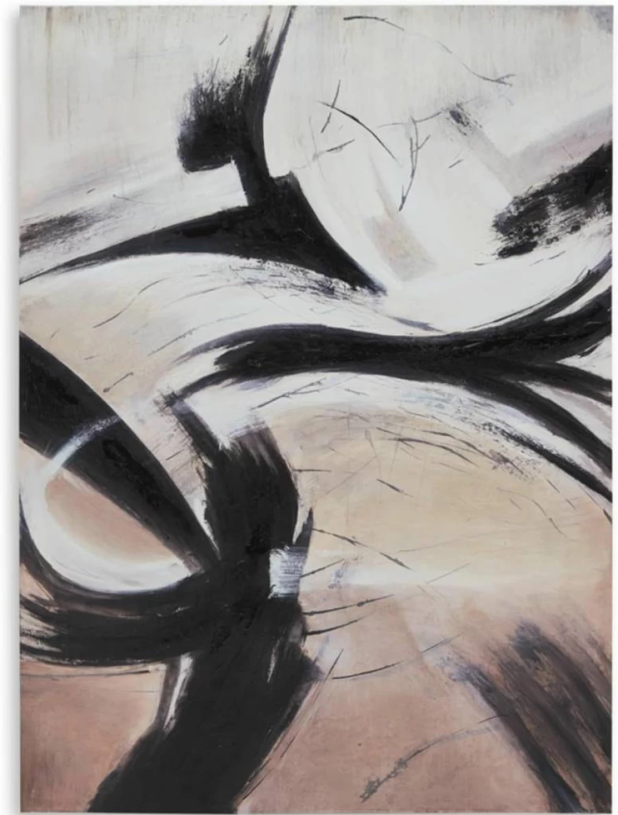 Signature Design by Ashley Braidage Contemporary Abstract Canvas Wall Art 36x48 Inches - Light Brown & Black Gallery Wrapped Modern Painting