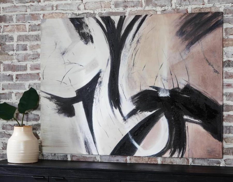 Signature Design by Ashley Braidage Contemporary Abstract Canvas Wall Art 36x48 Inches - Light Brown & Black Gallery Wrapped Modern Painting