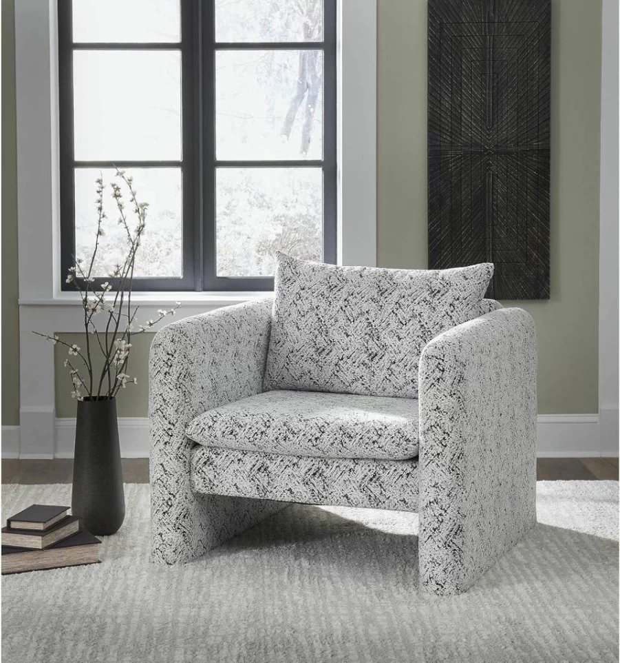 Signature Design by Ashley Kenbell Modern Accent Chair - Black & White Geometric Pattern with Removable Cushions
