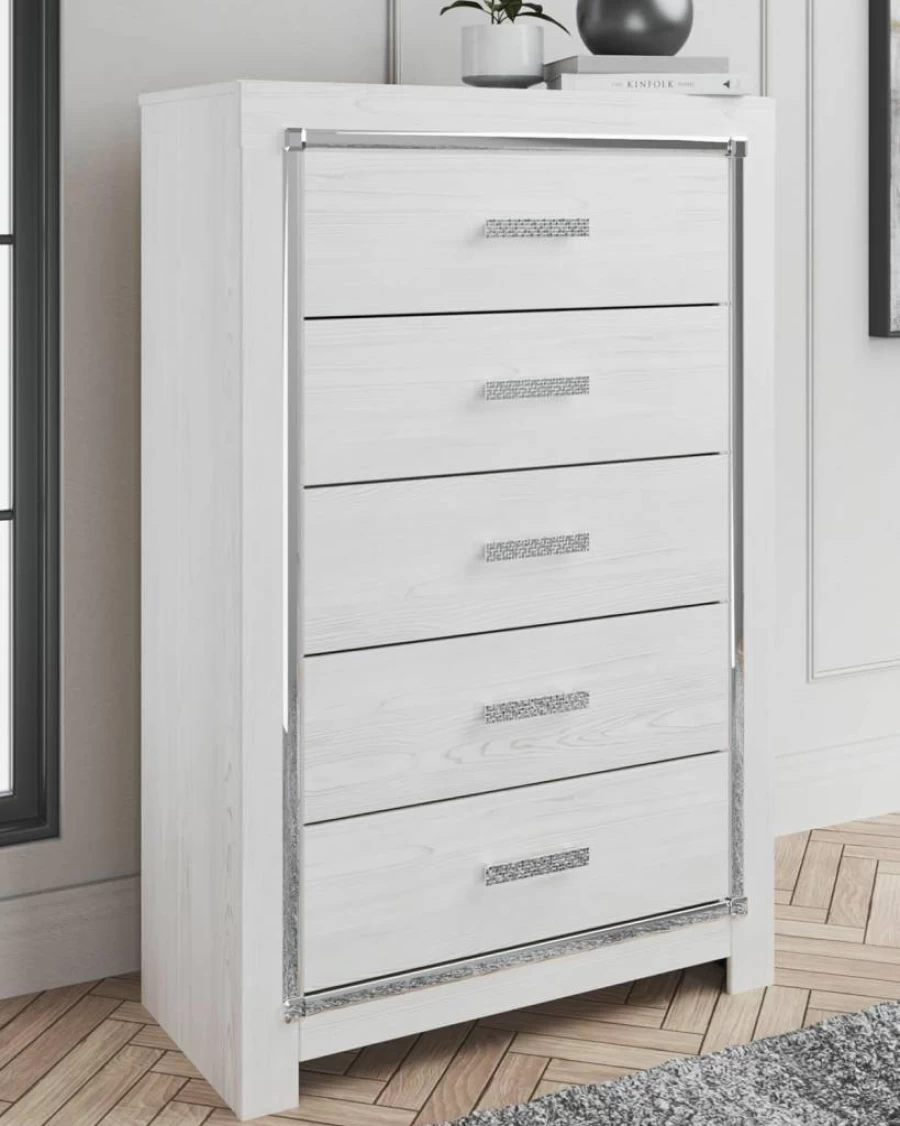 Signature Design by Ashley Altyra Modern 5-Drawer Dresser Chest in White, Contemporary Bedroom Storage Furniture