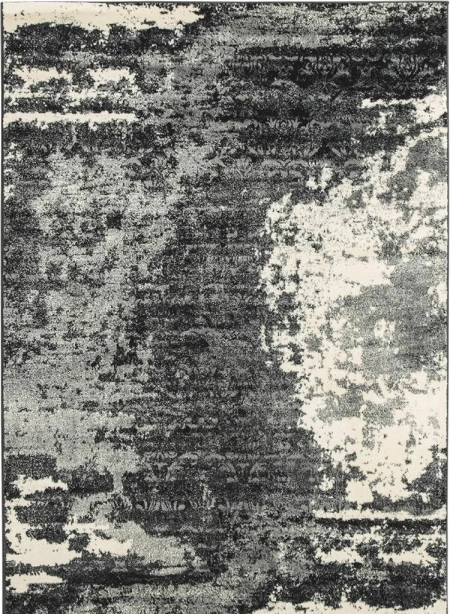 Signature Design by Ashley Roskos Contemporary Abstract 5x7 Area Rug in Black, Cream & Gray - Medium Pile Modern Decor