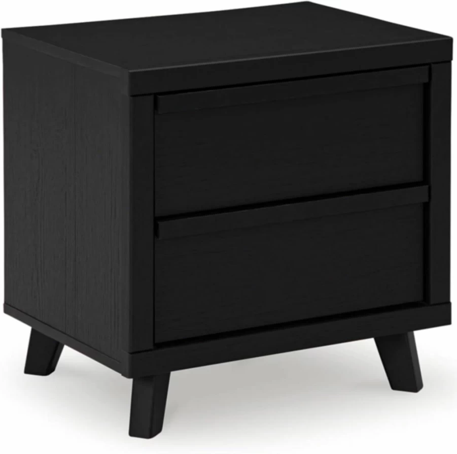 Signature Design by Ashley Danziar Modern Nightstand with Wireless Charging, USB Ports, 2 Drawers, Black Finish, 24.37" Height