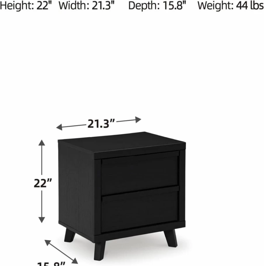 Signature Design by Ashley Danziar Modern Nightstand with Wireless Charging, USB Ports, 2 Drawers, Black Finish, 24.37" Height