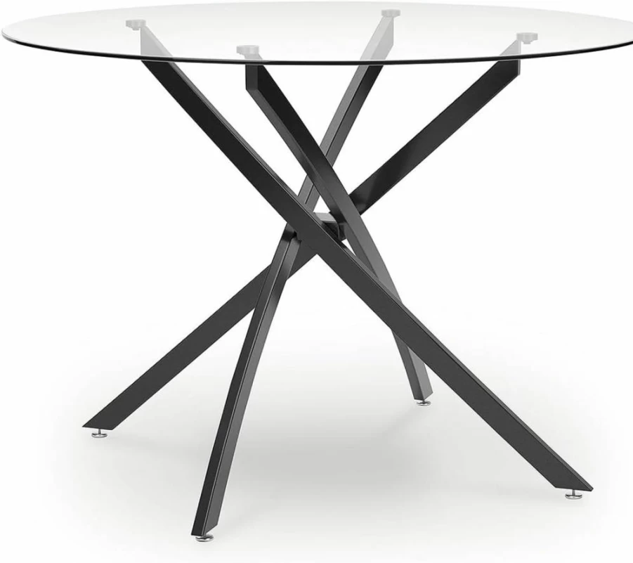 Signature Design by Ashley Pharwynn Black Modern Dining Table with Glass Top and Cross Base