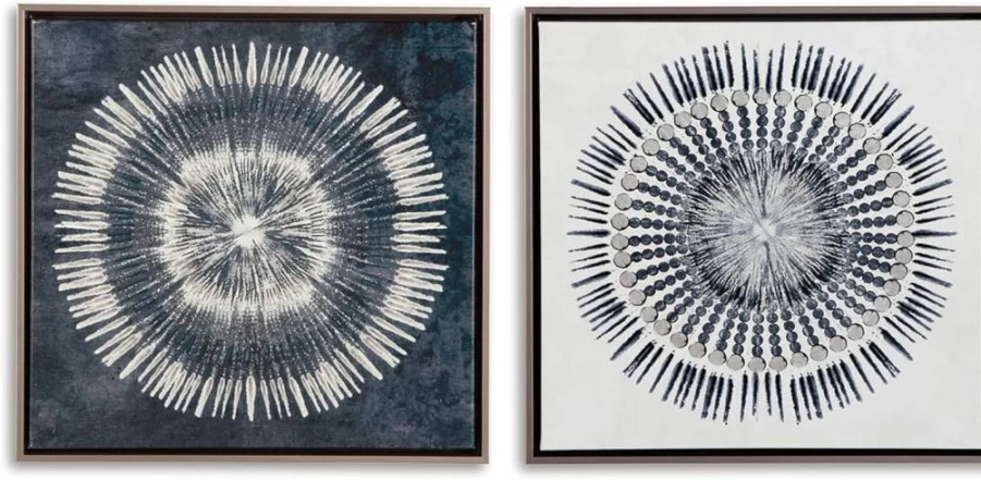 Signature Design by Ashley Monterey Modern Abstract Cotton Canvas Wall Art Set of 2, Blue and White, 26x26 Inches