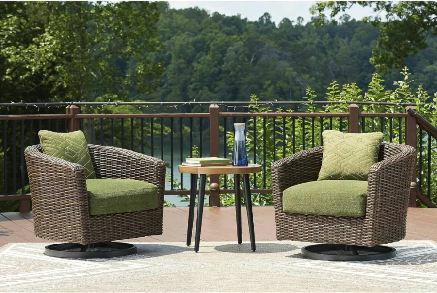 Signature Design by Ashley Horizon Hall Outdoor Swivel Lounge Chair with Cushion & Throw Pillow - Weather & UV Resistant, Green & Dark Brown