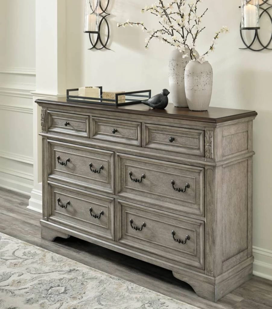 Signature Design by Ashley Londenbay 7-Drawer Farmhouse Dresser in Brown & Gray - Classic Rustic Bedroom Furniture