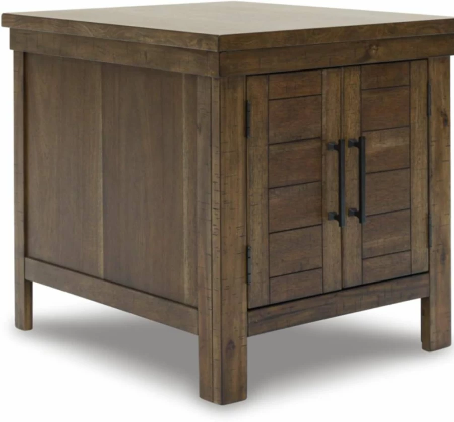 Signature Design by Ashley Wystfield Farmhouse End Table - Distressed White & Brown Finish, Storage Side Table for Living Room