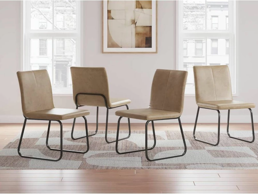 Signature Design by Ashley Pharwynn Faux Leather Dining Chairs - Set of 4 Armless Sled Base Chairs in Light Brown & Black