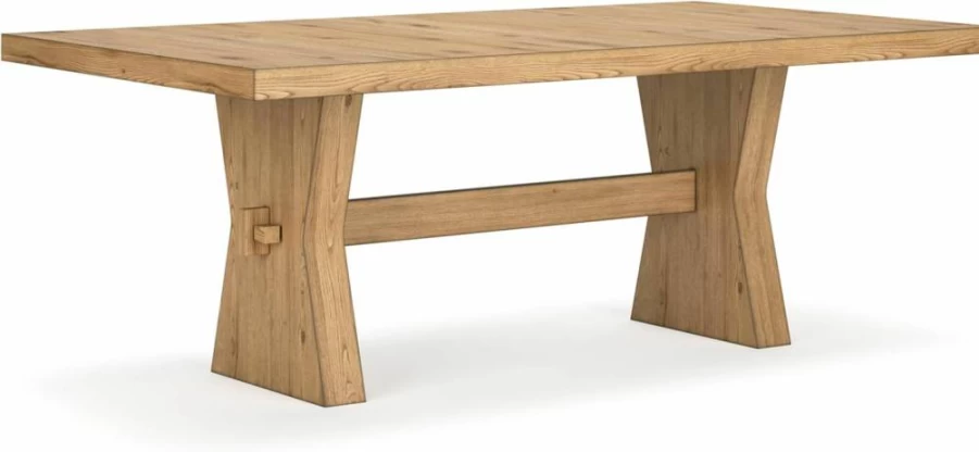 Signature Design by Ashley Galliden Farmhouse Dining Table - Light Brown Trestle Base with Extra-Thick Tabletop