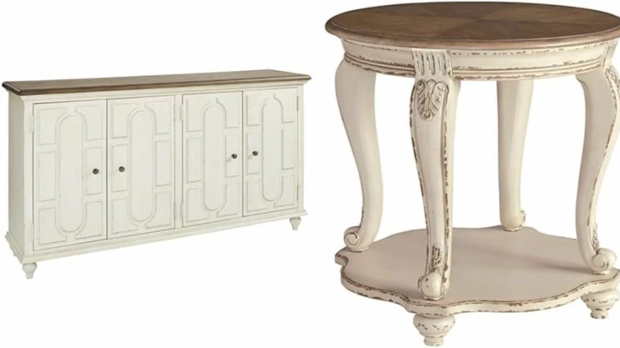 Signature Design by Ashley Roranville White French Country Accent Cabinet - Stylish Server for Dining Room Storage