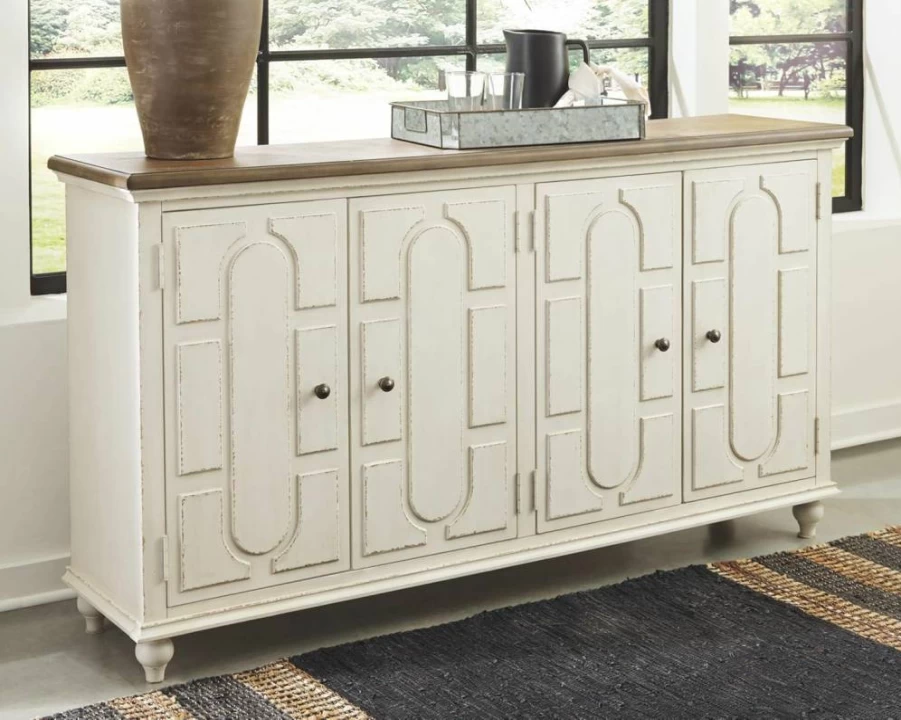 Signature Design by Ashley Roranville White French Country Accent Cabinet - Stylish Server for Dining Room Storage