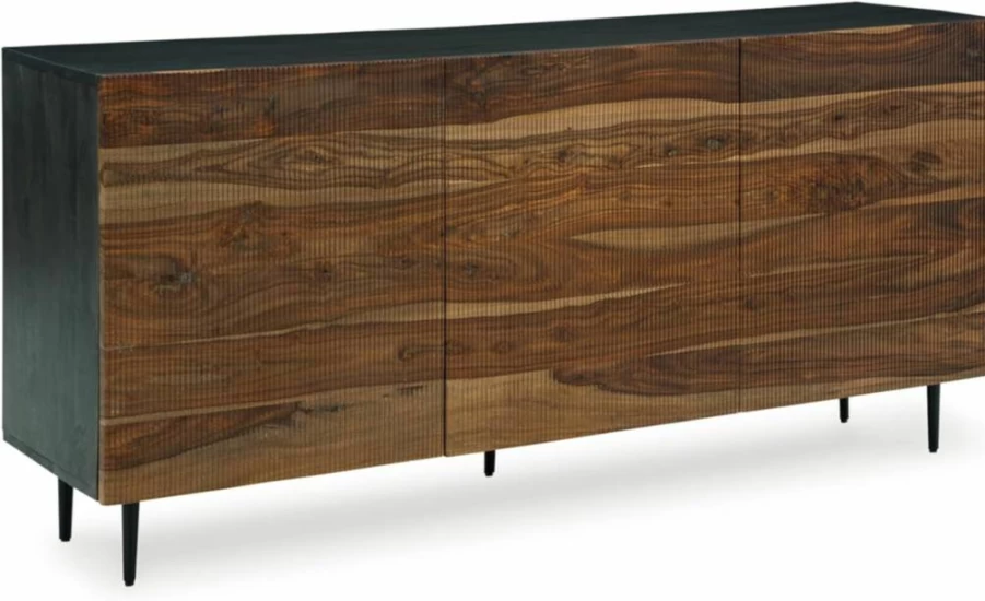Signature Design by Ashley Darrey Modern 3-Door Accent Cabinet - Black & Dark Brown with 2 Adjustable Shelves & Cord Management