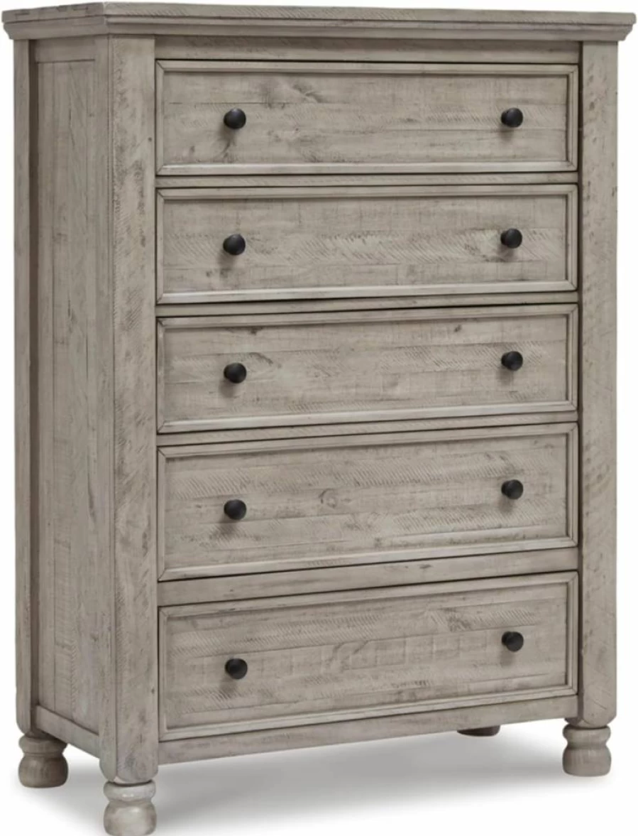 Signature Design by Ashley Harrastone 8-Drawer Dresser with Cabinet - Light Gray Bedroom Chest with Adjustable Shelf, Felt-Lined Drawer & Safety Stop