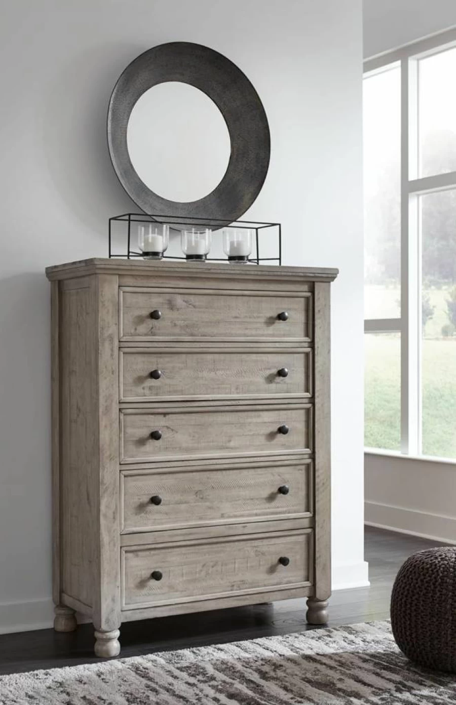 Signature Design by Ashley Harrastone 8-Drawer Dresser with Cabinet - Light Gray Bedroom Chest with Adjustable Shelf, Felt-Lined Drawer & Safety Stop
