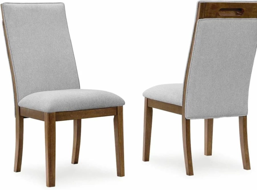 Signature Design by Ashley Lyncott Modern Upholstered Armless Dining Chairs with Cutout Handles, Set of 2 in Beige & Light Brown
