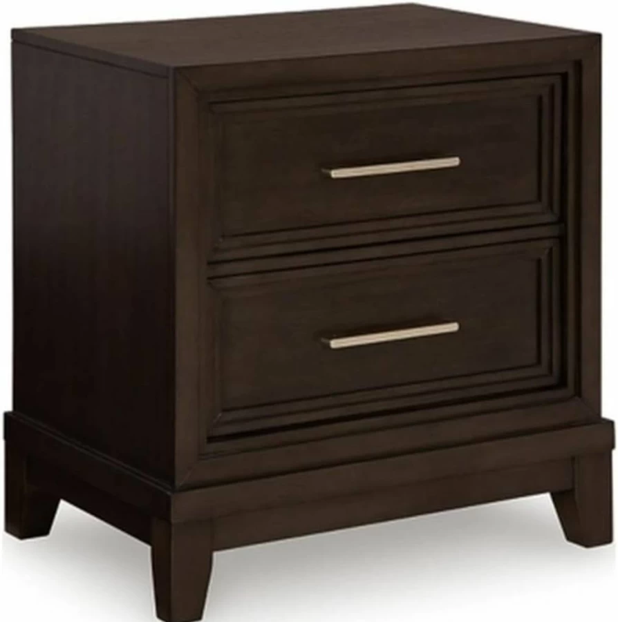 Signature Design by Ashley Neymorton Modern Nightstand - 2-Drawer Dark Brown Dresser with Felt-Lined Top Drawer, Contemporary Bedside Table