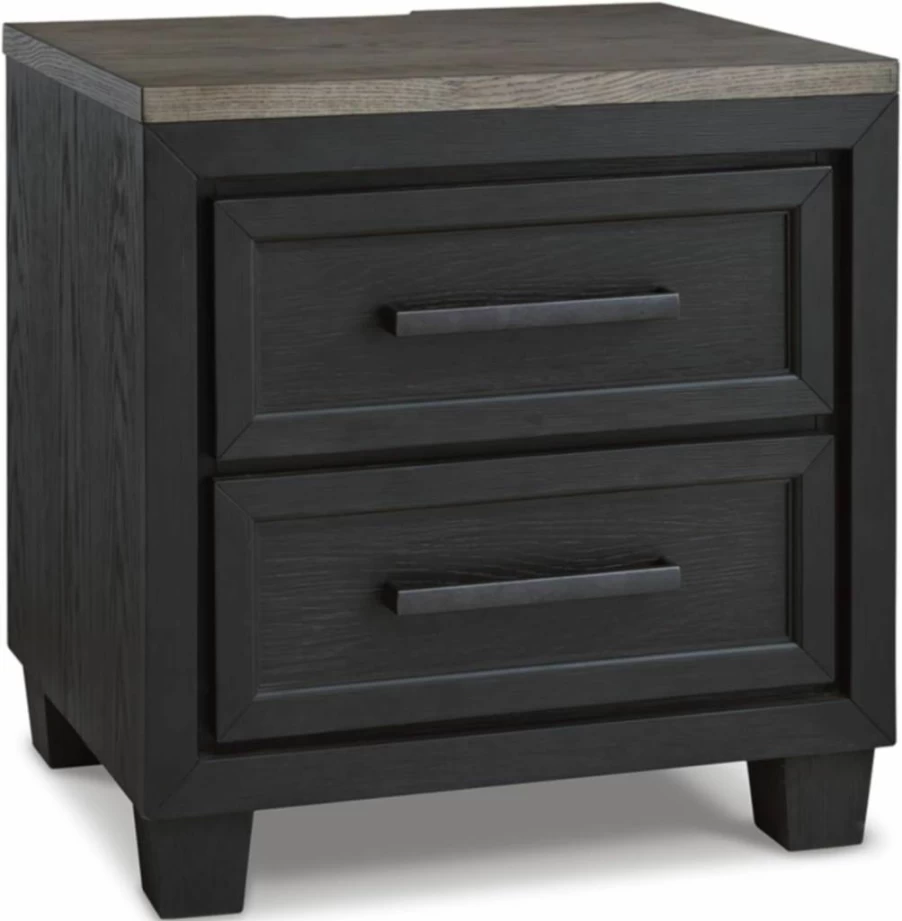Signature Design by Ashley Foyland Modern Nightstand - Dark Brown Wood USB Charging Station, 2-Drawer Bedside Table, 26.88 Inch Tall