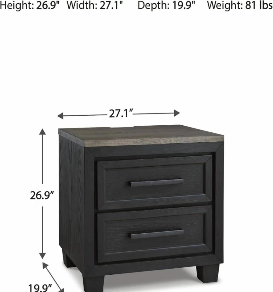 Signature Design by Ashley Foyland Modern Nightstand - Dark Brown Wood USB Charging Station, 2-Drawer Bedside Table, 26.88 Inch Tall