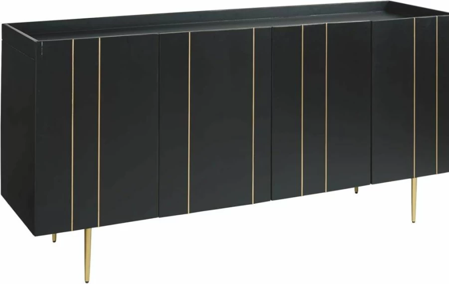 Signature Design by Ashley Brentwood Modern TV Stand & Accent Cabinet - Sleek Black Contemporary Furniture for Living Room