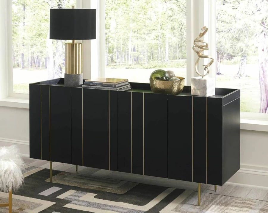 Signature Design by Ashley Brentwood Modern TV Stand & Accent Cabinet - Sleek Black Contemporary Furniture for Living Room