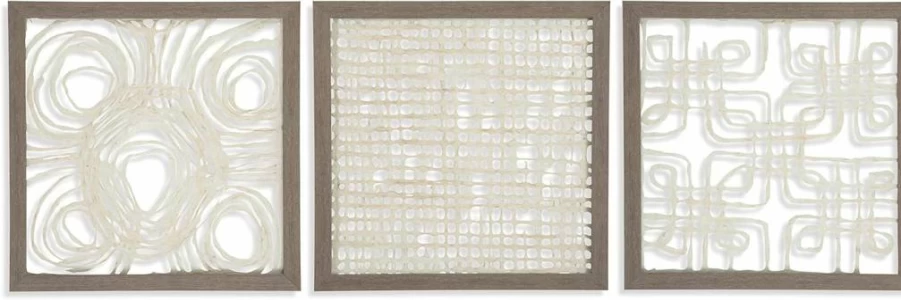 Signature Design by Ashley Odella 3-Piece Abstract Wood Framed Wall Art Set, 20x20 Inches, Cream Taupe Modern Home Decor