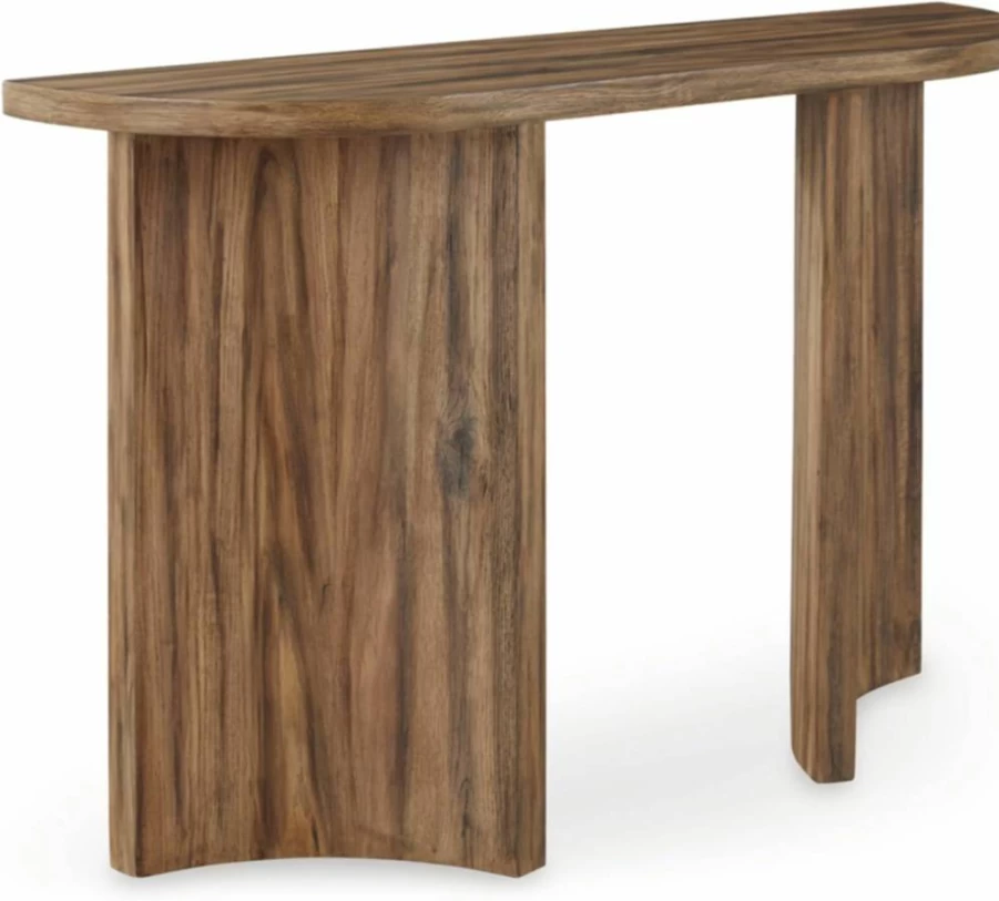 Signature Design by Ashley Austanny Light Brown Sofa Table with Curved Plinth Base - Rustic End Table for Living Room