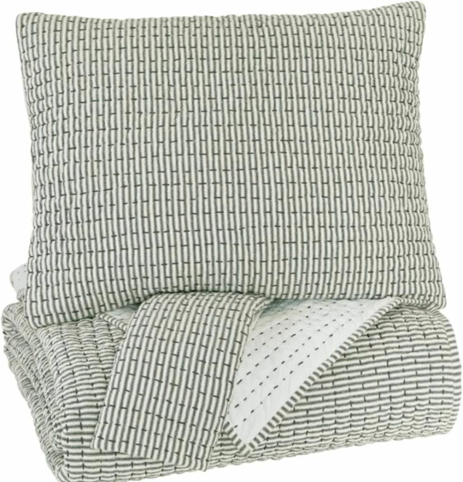 Signature Design by Ashley Doralia Modern Striped Queen 3-Piece Bedspread Set with Shams - Gray Contemporary Bedding Collection