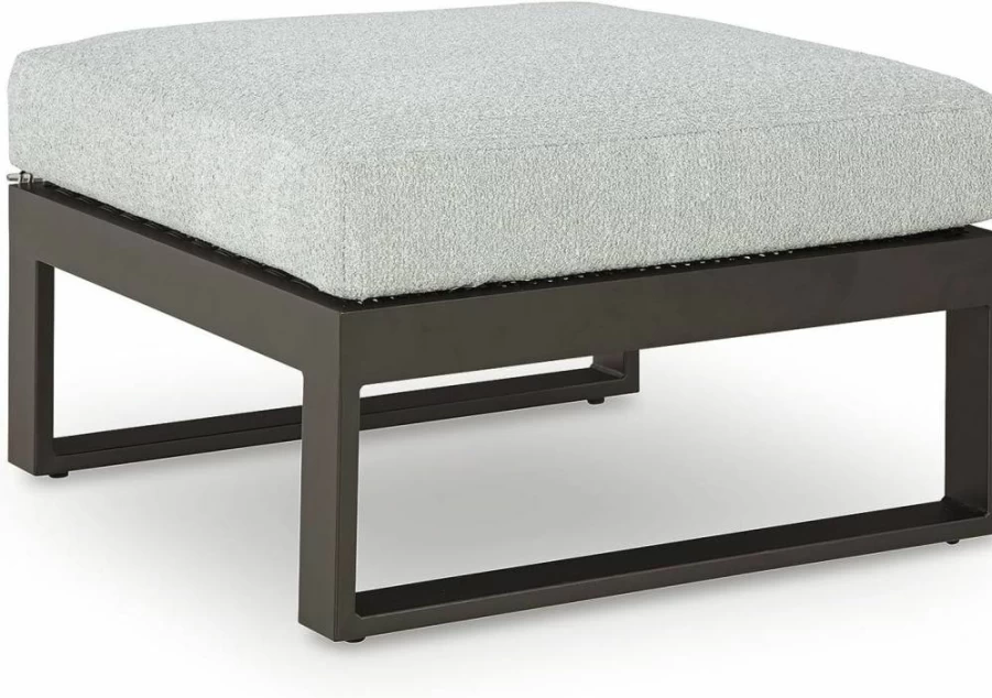 Signature Design by Ashley Beachloft Outdoor Square Ottoman - Weather Resistant, Light Gray & Black, Casual Patio Furniture with Cushion