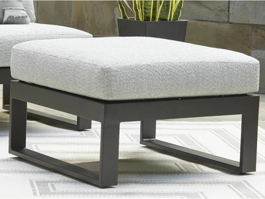 Signature Design by Ashley Beachloft Outdoor Square Ottoman - Weather Resistant, Light Gray & Black, Casual Patio Furniture with Cushion