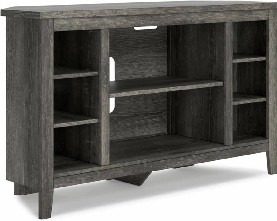 Signature Design by Ashley Dorrinson Modern Whitewash & Gray Corner TV Stand with Fireplace, Fits TVs Up to 48 Inches