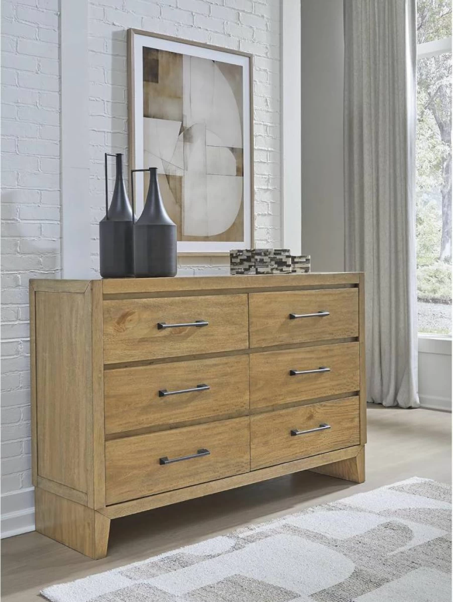 Signature Design by Ashley Sherbana 6-Drawer Light Brown Dresser with Safety Stop & Felt-Lined Drawers, Casual Bedroom Chest
