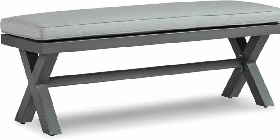 Signature Design by Ashley Elite Park Gray Outdoor Aluminum Bench with Cushion - Casual Patio Seating