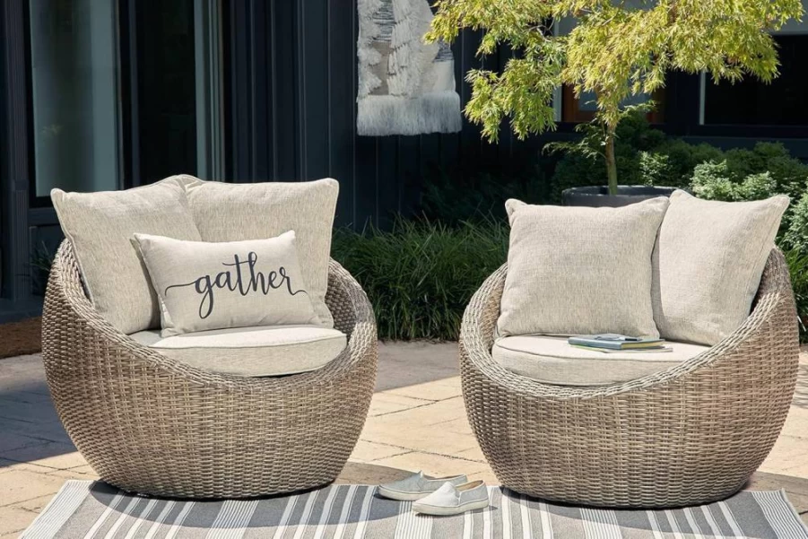 Signature Design by Ashley Danson Light Brown Swivel Lounge Chair with Cushion, 2-Piece Set