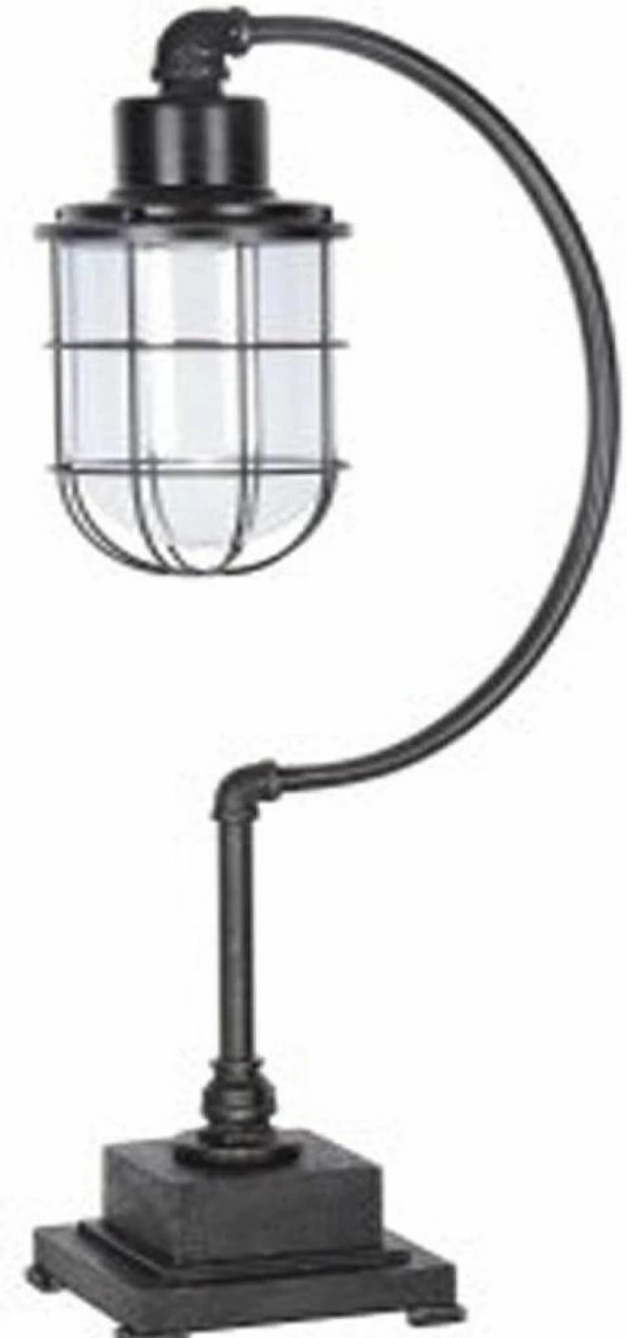 Signature Design by Ashley Jae 33-Inch Industrial Black Metal Desk Lamp with Antique Finish and Glass Shade