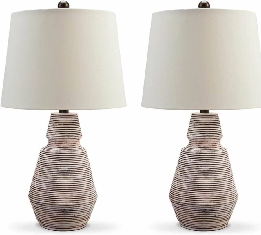 Signature Design by Ashley Jairburns 22.5" Polyresin Table Lamp Set - 2-Pack White & Red Casual Lamps for Home Decor