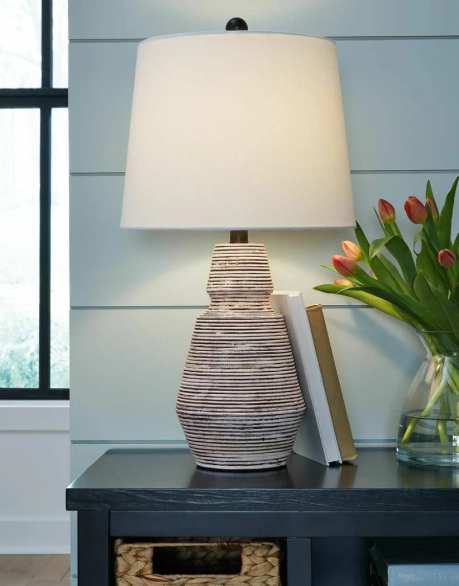 Signature Design by Ashley Jairburns 22.5" Polyresin Table Lamp Set - 2-Pack White & Red Casual Lamps for Home Decor