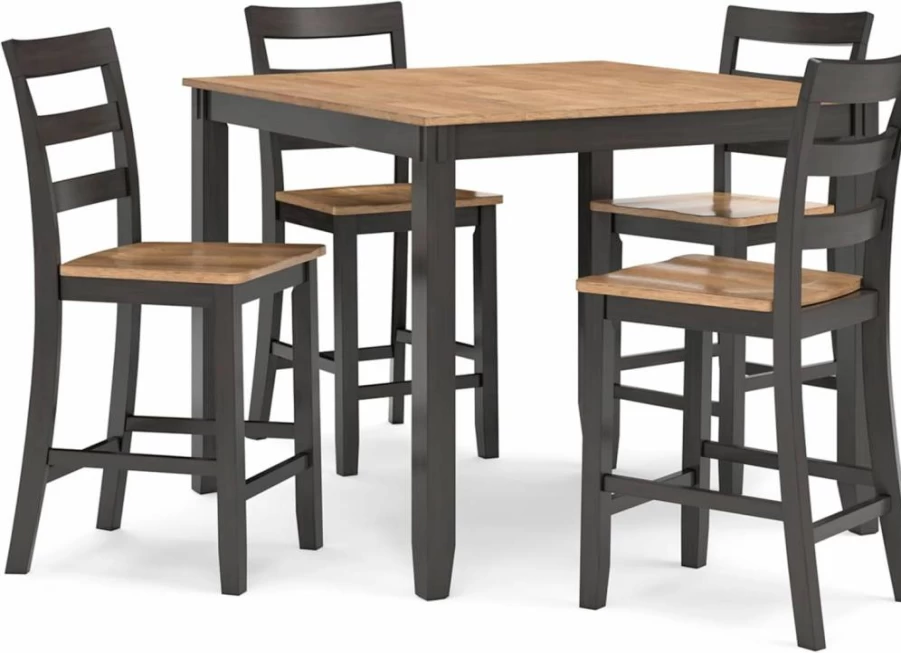 Signature Design by Ashley Wrenning Modern Counter Height Dining Set with 4 Upholstered Bar Stools & 2-Shelf Table in Gray & Light Gray, 5-Piece