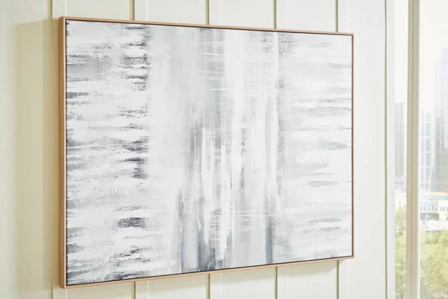 Signature Design by Ashley Estonbrook Framed Canvas Wall Art 47x36 Inches - Modern Light Gray & White Contemporary Painting for Home Decor