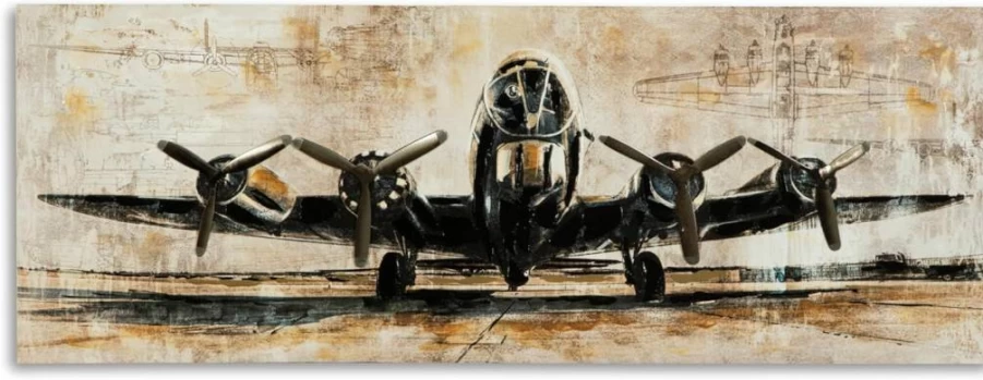 Signature Design by Ashley Kalene Vintage Hand-Painted Airplane Canvas Art - 48"x18" Brown & Black Wall Decor