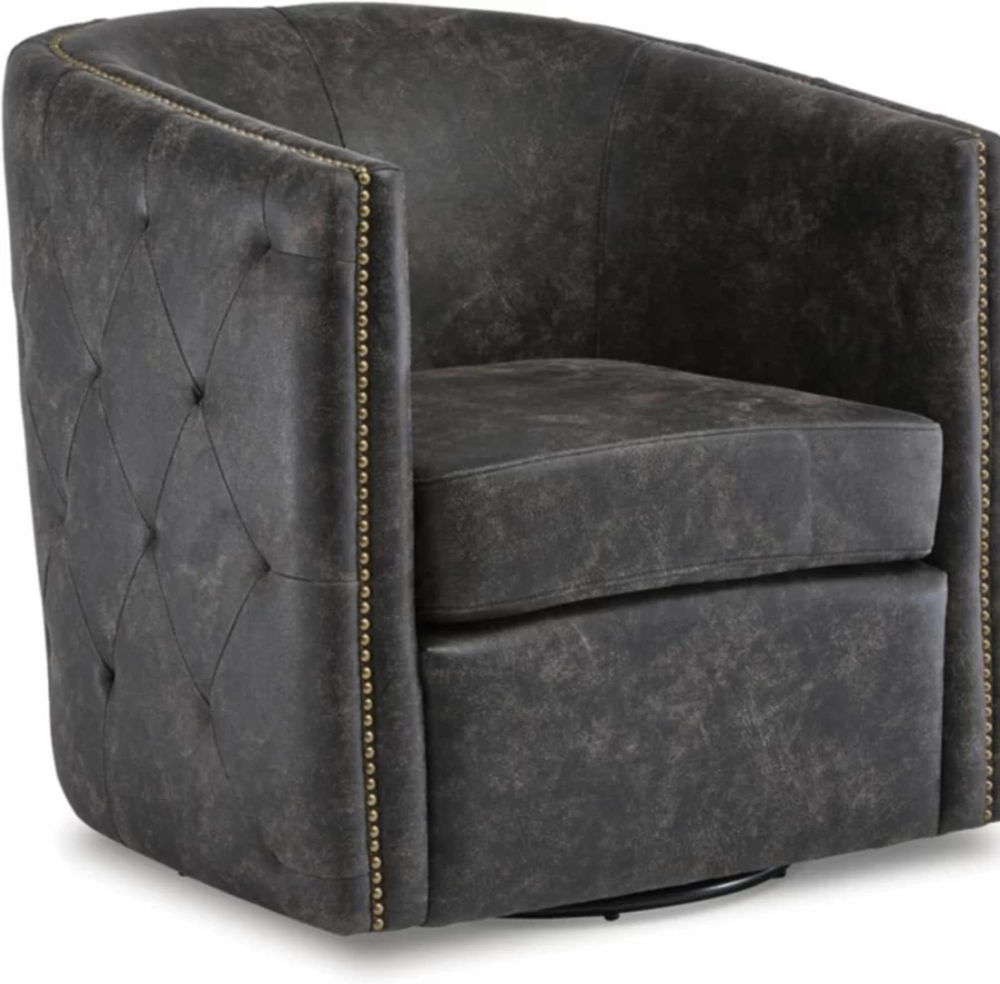 Signature Design by Ashley Brentlow Distressed Black Tufted Swivel Barrel Accent Chair