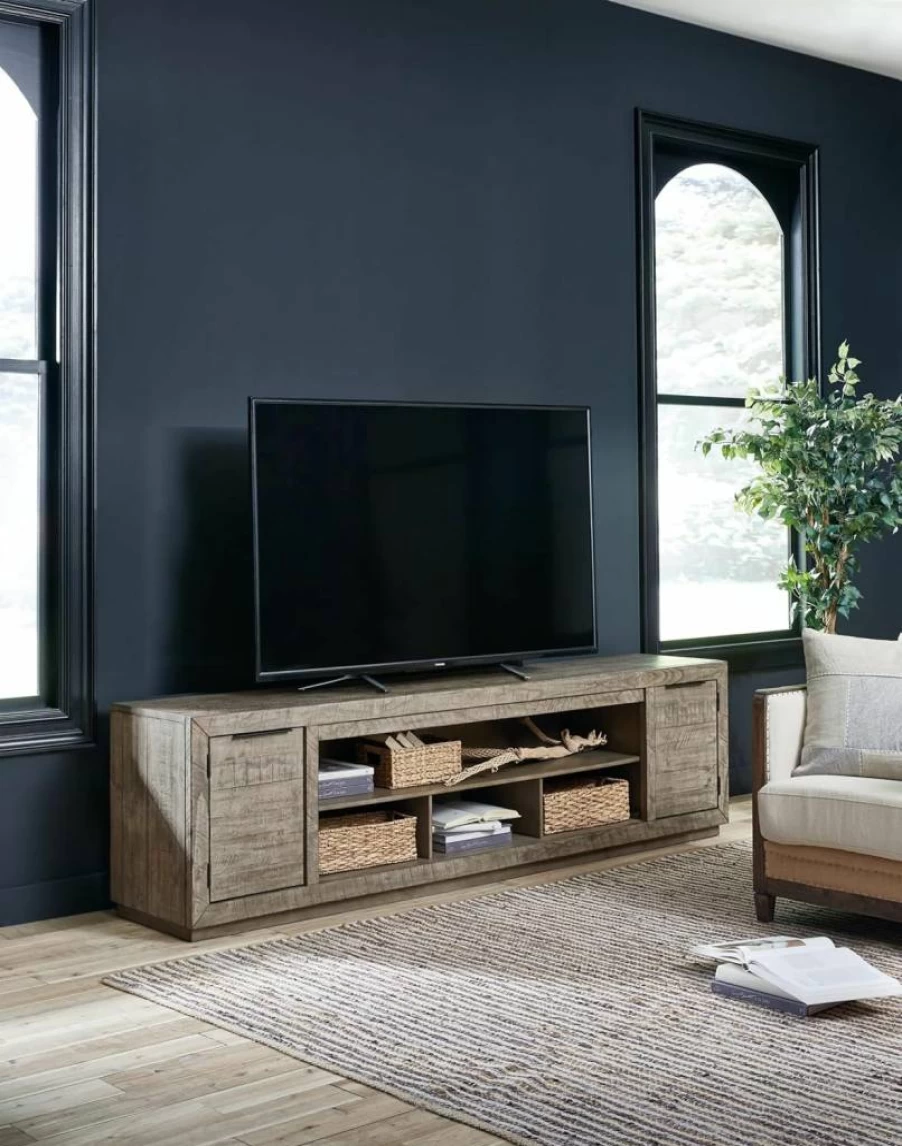 Signature Design by Ashley Naydell Rustic Gray TV Stand with Fireplace Option - Fits 90 Inch Televisions, Modern Farmhouse Entertainment Center